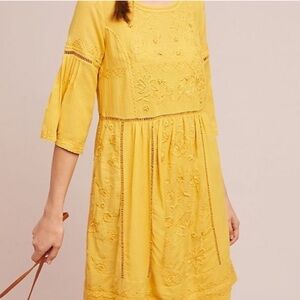Anthropologie Akemi + Kin Yellow Embroidered Dress